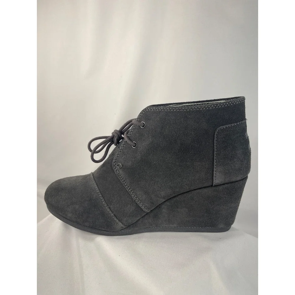 TOMS Wedge Suede Bootie Ankle Boots Size 9.5 in Castlerock Grey Suede